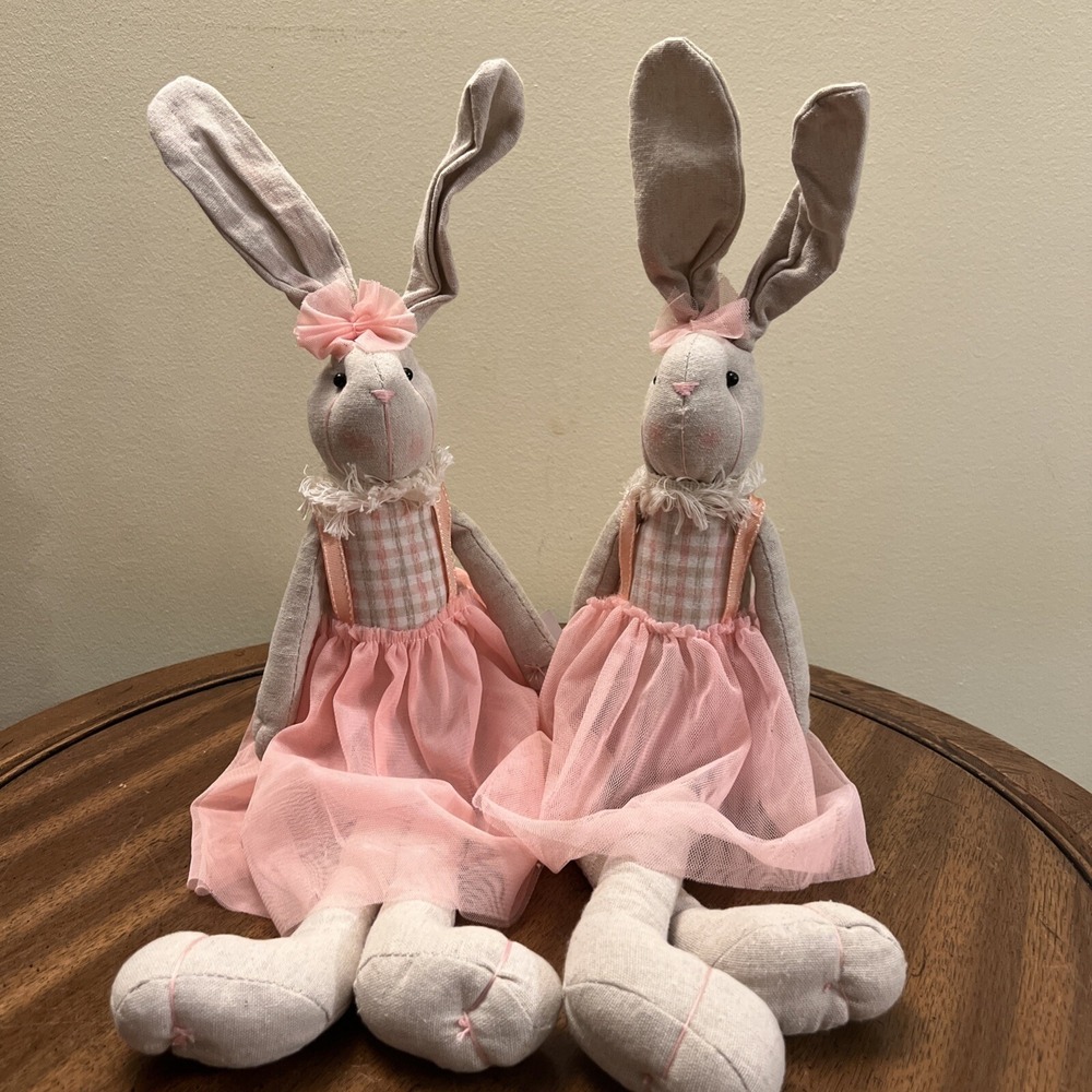 Easter Bunny Rabbit Shelf Sitter Plush Figure 18" Spring Pink Easter Home Decor